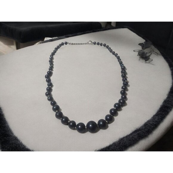 Black Pearl Necklace, Natural Fresh Water Pearl Bead Necklace, Genuine Classic - Picture 7 of 10
